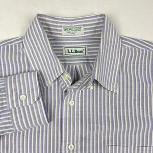 VTG L.L. Bean Mens Button Down Shirt Blue White Stripe Oxford Made in USA 17-36